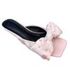 Fashion 2025Bling Kitten High Heels Slippers Bow Sandals Women Square Toe Shoes Summer