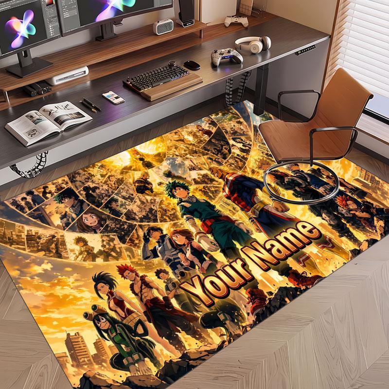 Custom Name Crystal Velvet Rug,My Hero Academia Comfortable Anti Slip Floor Mat For Room Decoration