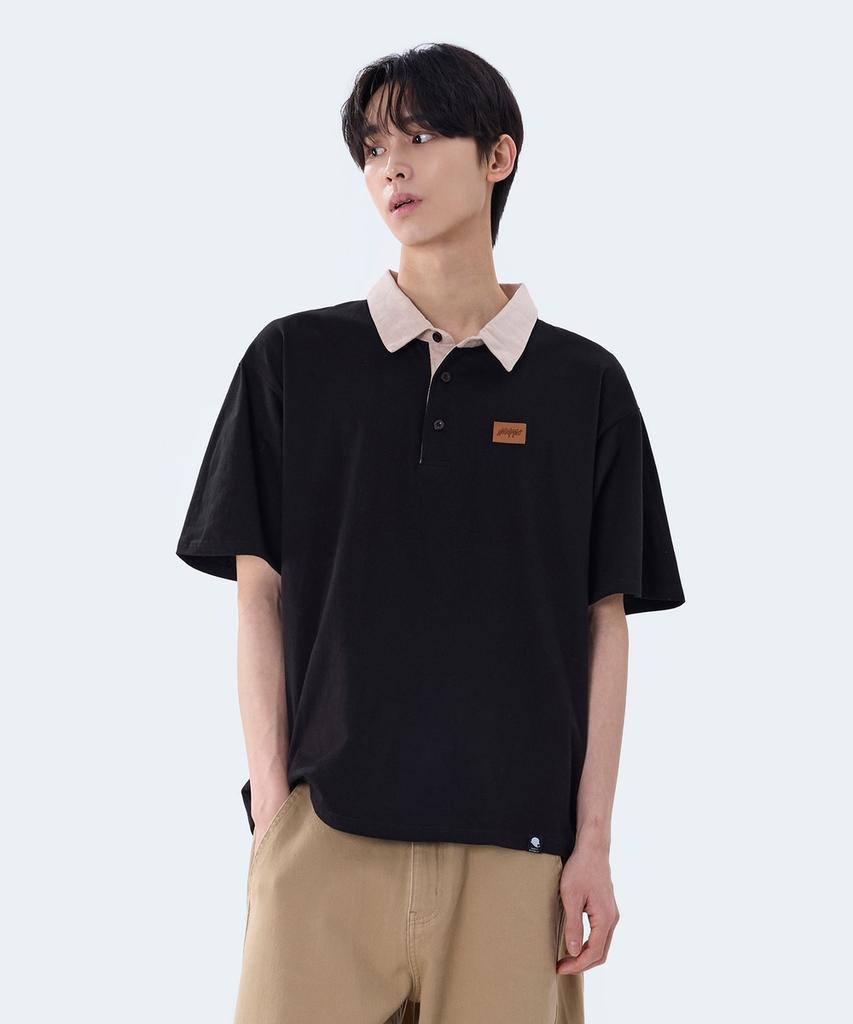 GHOST REPUBLIC Rugby Collared Short Sleeve Tee Gt-389_Black(Brown)