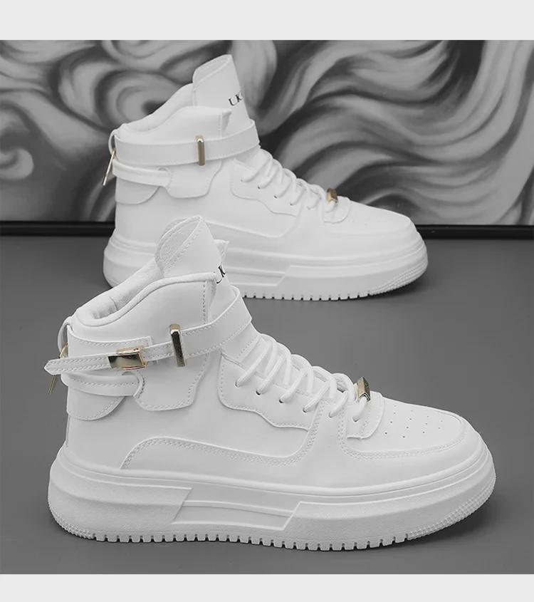 Men's 2024 Autumn/Winter High-Top Casual White Sneakers - Retro Korean Style, All-Match, Thick Sole