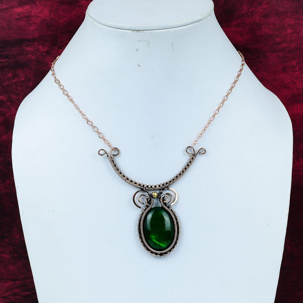 Green Fire Labradorite Gemstone Necklace Copper Wire Wrapped Necklace Adjustable Chain Necklace Handmade Copper Wire Jewelry Gifts For Wife