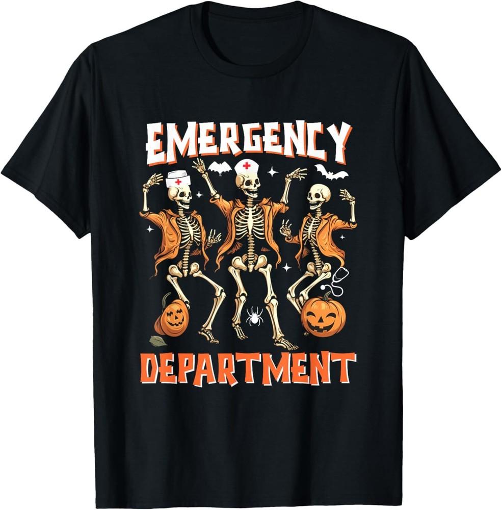 ER Nurse Halloween Room Emergency Department Funny Skeletons T-Shirt Unisex T-Shirt XL