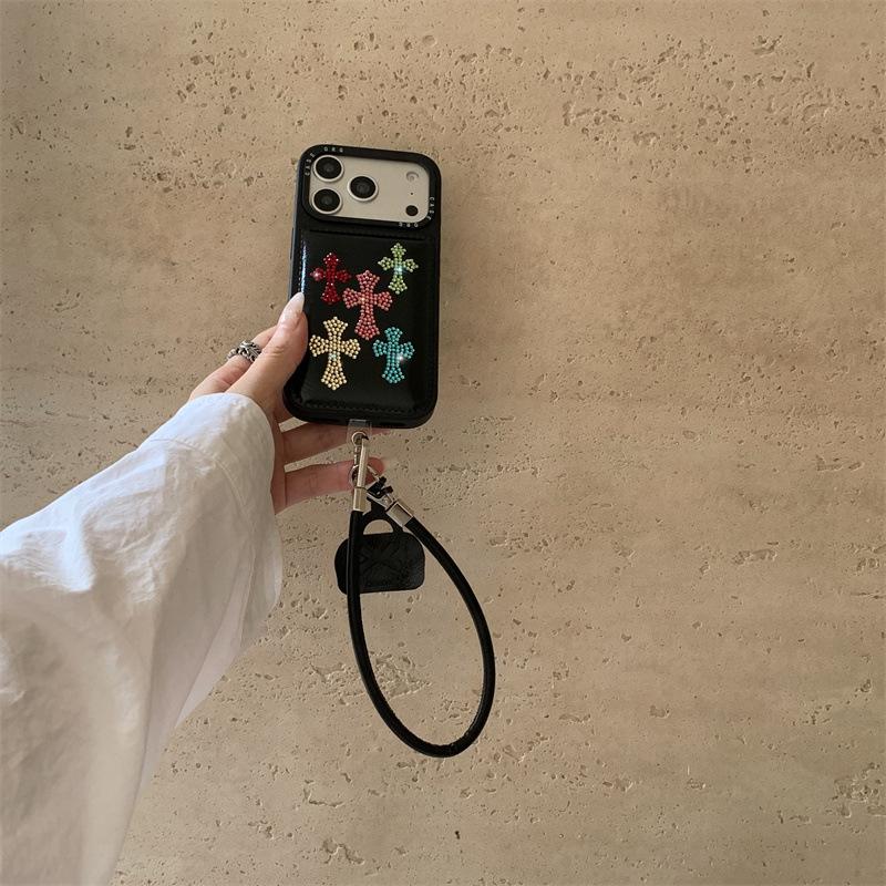 Bunte Strass-Leder-Kreuz-iPhone-Hülle für 17/16ProMax/15/14 - Damen Edition