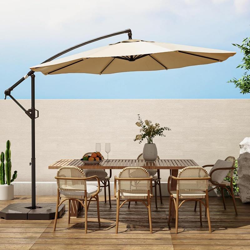 10ft Patio Umbrellas Offset Outdoor Cantilever Hanging Umbrella w/Infinite Tilt, Fade Resistant Waterproof Recycled