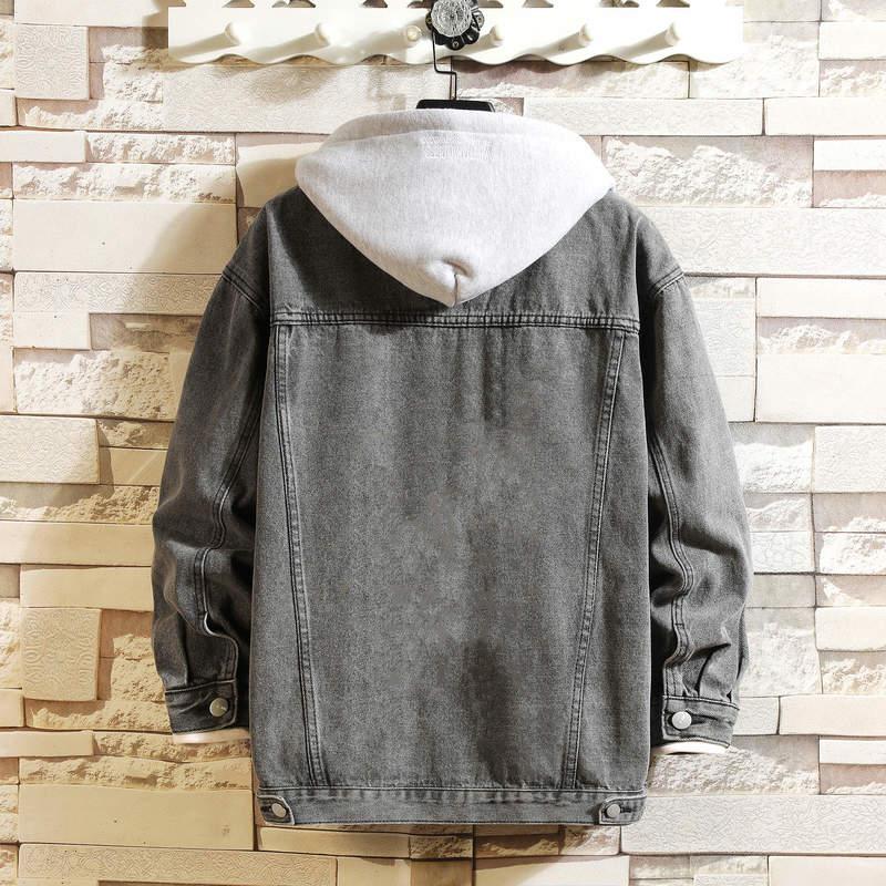 Denim Jacke Männer Mit Kapuze Casual Männer Jean Jacken Streetwear Einfarbig Drehen Unten Kragen Denim Mäntel Männer Jacktes Hut Abnehmbare