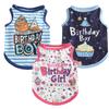 Birthday Pet T-Shirt for Small Dogs Cats-Lightweight Polyester Breathable Summer Clothing Birthday Boy/Girl Striped Cupcake