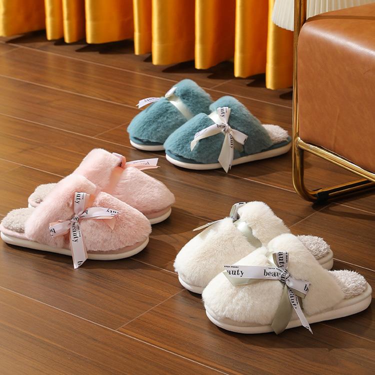 Autumn Winter Large Size Thick Bottom Indoor Cotton Slippers Casual Velvet Fur Cotton Shoes Women Warm Anti Slip Slippers 36-41