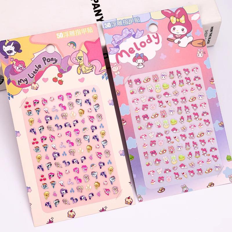 5D Embossed My Little Pony Nail Art Stickers - Cute, Odorless, Cartoon Design for Girls