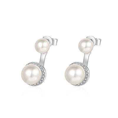 Natürliche Süßwasser Zarte Einzigartige Runde Perle Moissanit Ohrstecker 100 % 925 Sterlingsilber Damen Hochzeitsschmuck