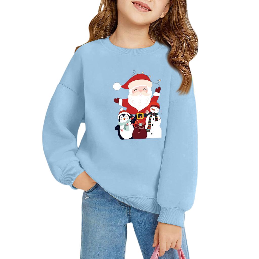 Christmas Day Girls Round Neck Pullovers For Kids Printed Baby Tops