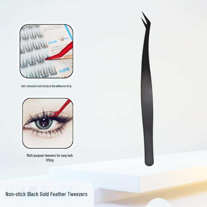 Golden Feather Adhesive-Free Eyelash Tweezers - Anti-Stick, False Lash Application Tool