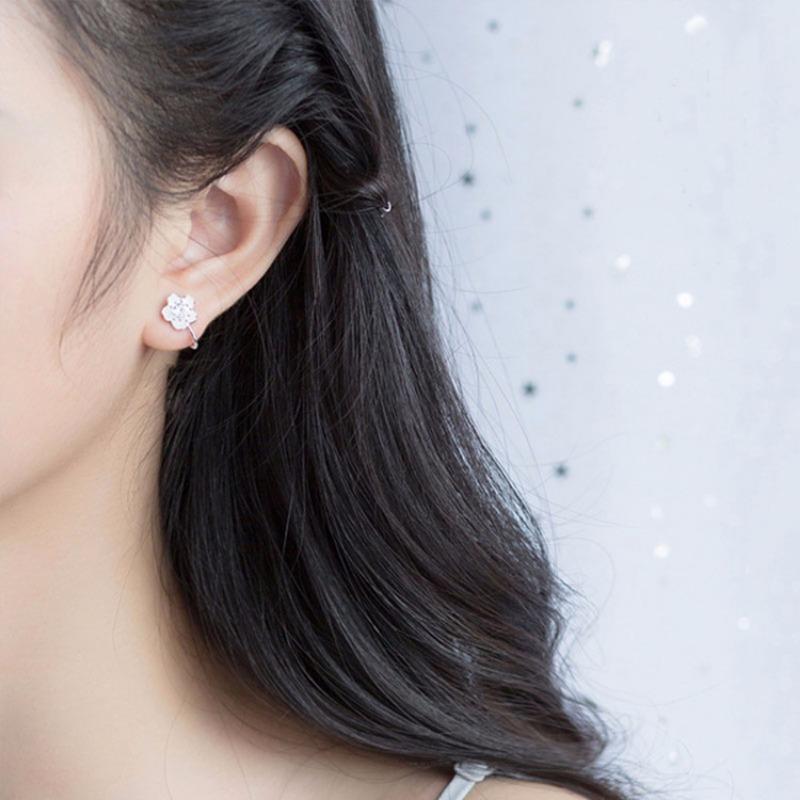 Korean Fashion 925 Sterling Silver Flower Inlaid Diamond Ear Clip For Women Non Pierced