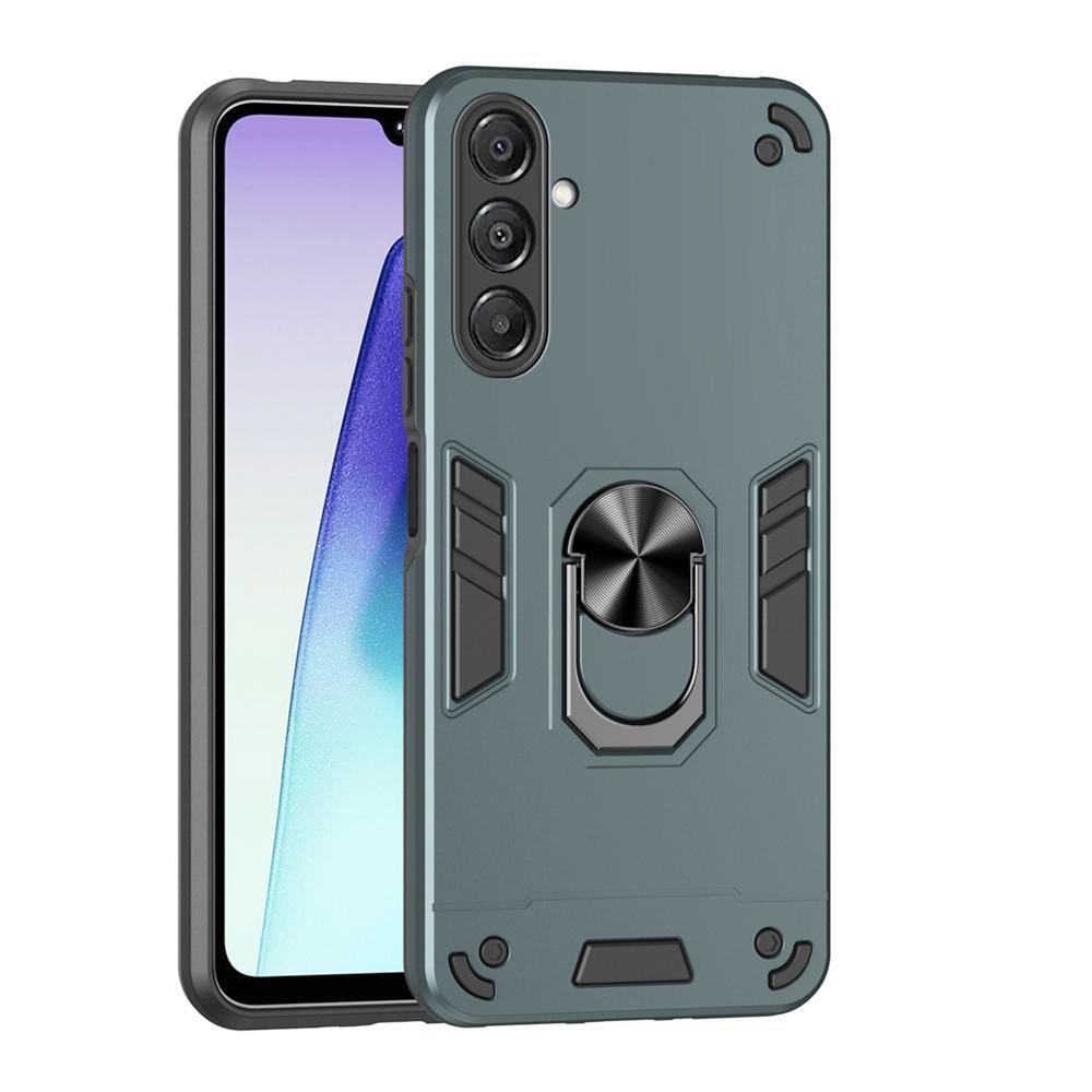 KEYSION Shockproof Armor Case for Samsung A17 5G Soft Silicone+PC Metal Ring Stand Phone Back Cover for Galaxy A17 5G