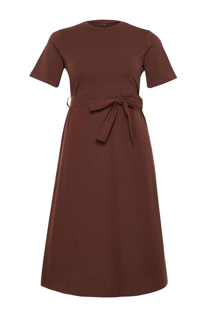 Women's Style Plus Size Brown A-Line Woven Dress