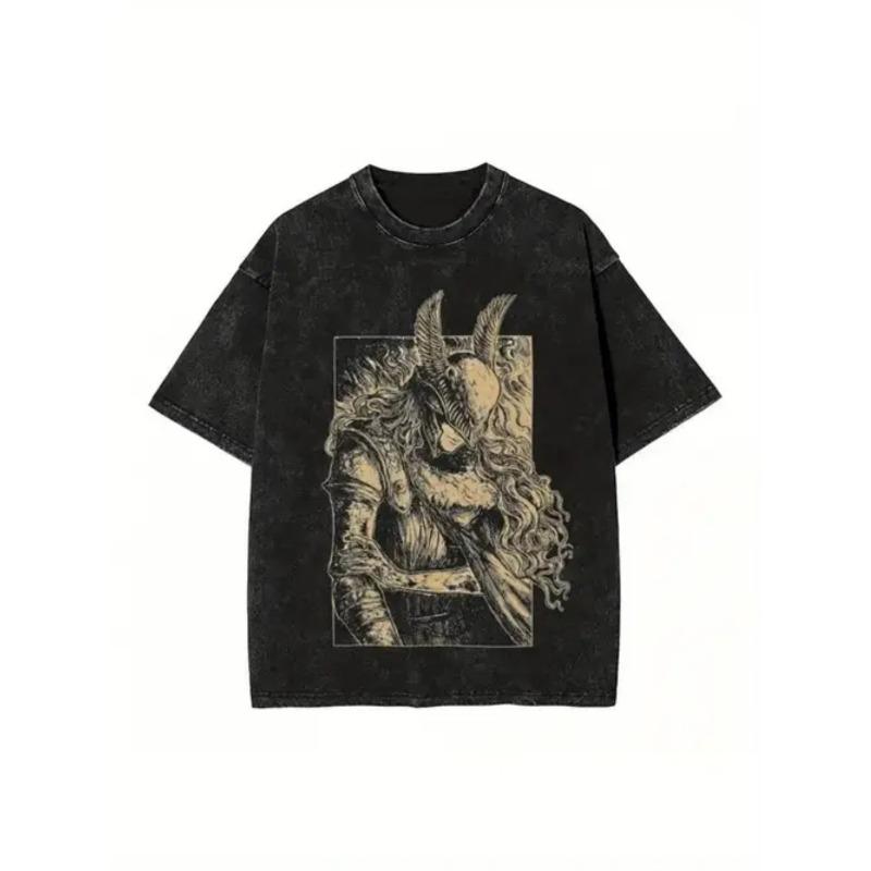 

European Size Washed T-Shirt for Elderly People, Hip-Hop Fashion T-Shirt, Harajuk Game, Street Fashion, Short Sleeved Printed Top, Men s And T-Shirt, S чёрный