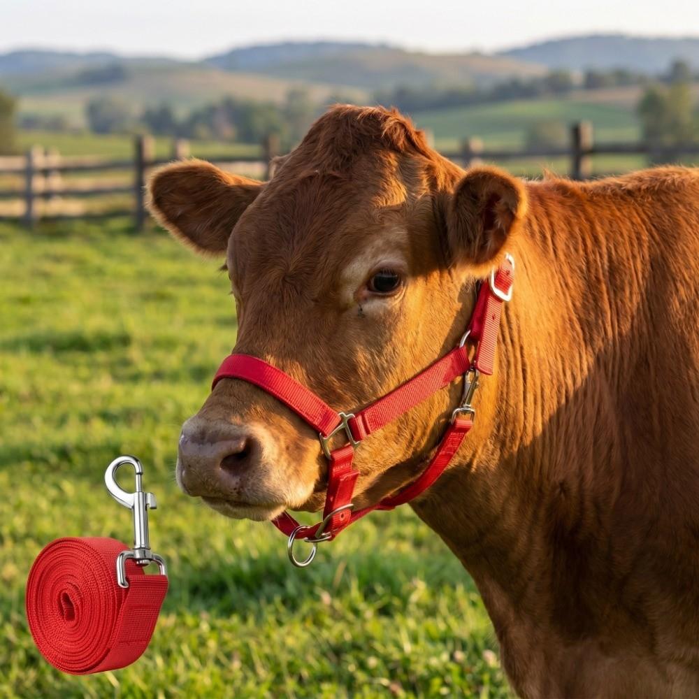 Adjustable Horse Halter Nylon Livestock Strap Animal Bridle Cow Halter with Lead Outdoor Use