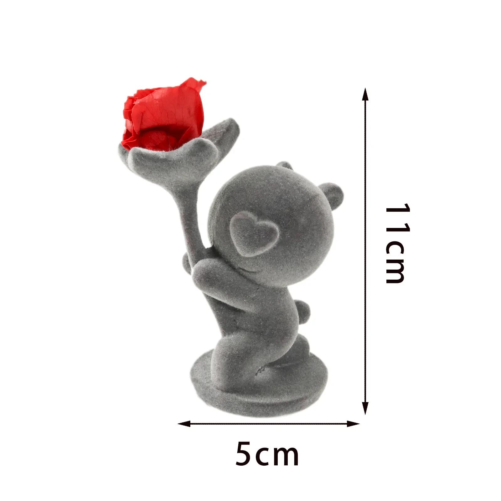 

Cute Bear Kneeling & Holding A Red Rose - Romantic Valentine s Day Gift For Her, Anniversary Keepsake, Sweet Home Decor Figurine серый