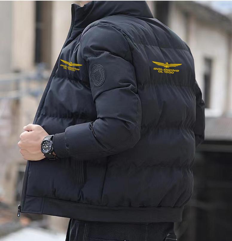 

Осенне-зимняя мужская теплая хлопковая одежда с принтом логотипа Golden Wing Honda Coast для водителя автомобиля с воротником-стойкой