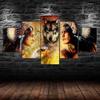 Native Indians And Wolf 5 Piece Five Panel Wall Canvas Print Modern Art Poster Picture Home Decor Gift For Him For Her