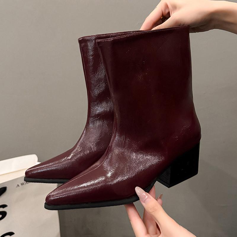 High Boots for Women High Heels Luxury Shoes Chunky Pointed Toe Women Pumps 2025 Winter Elegant Chelsea Botas De Mujer