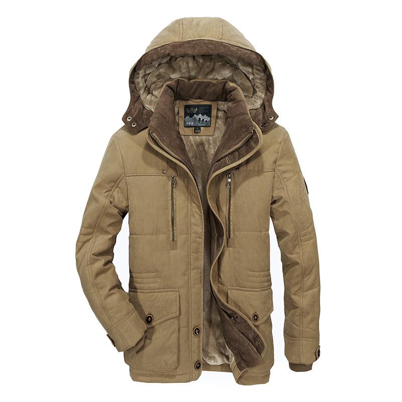 Men's Mid-Length Winter Cotton Coat with Velvet, Multi-Pocket, Thickened, Plus Size - Ideal for Middle-Aged and Elderly