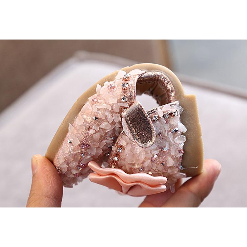 Summer New Arrival Korean Style Rhinestone Soft-Soled Girls’ Sandals Princess Shoes Children’s Shoes Spring Girls’ Leather Shoes Trendy