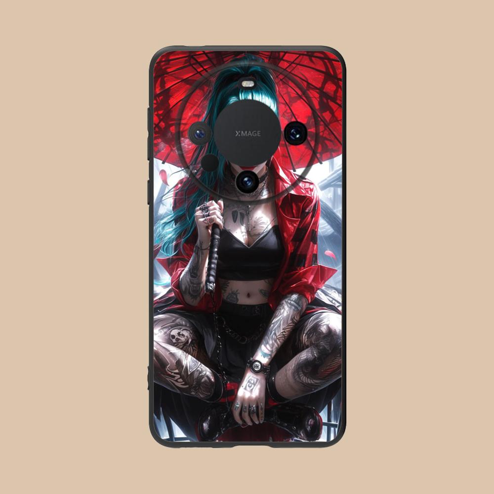 Fashion Tattoo Girl Mobile Phone Case for Huawei Mate 60 50 40 30 20 10 Pro Plus Lite E 5G Colorful Printing Cover Pretty Cover