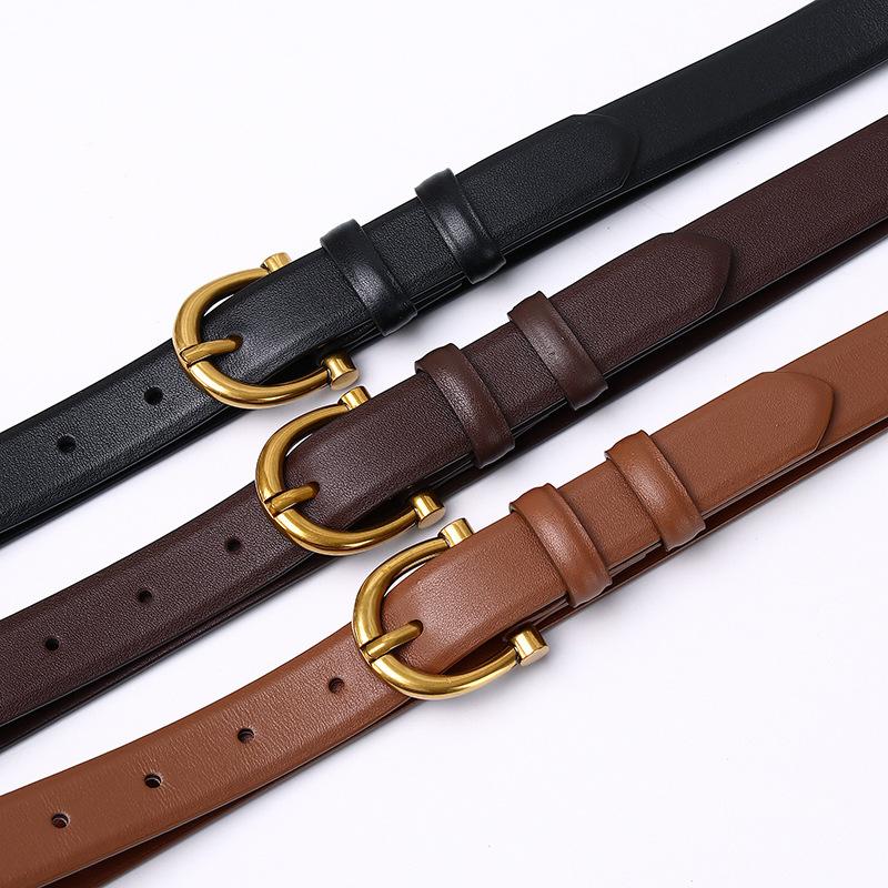 New Minimalist Women'S Belt Leather Fashion Simple Versatile Elegant High Sense First Layer Cowhide Belt Women