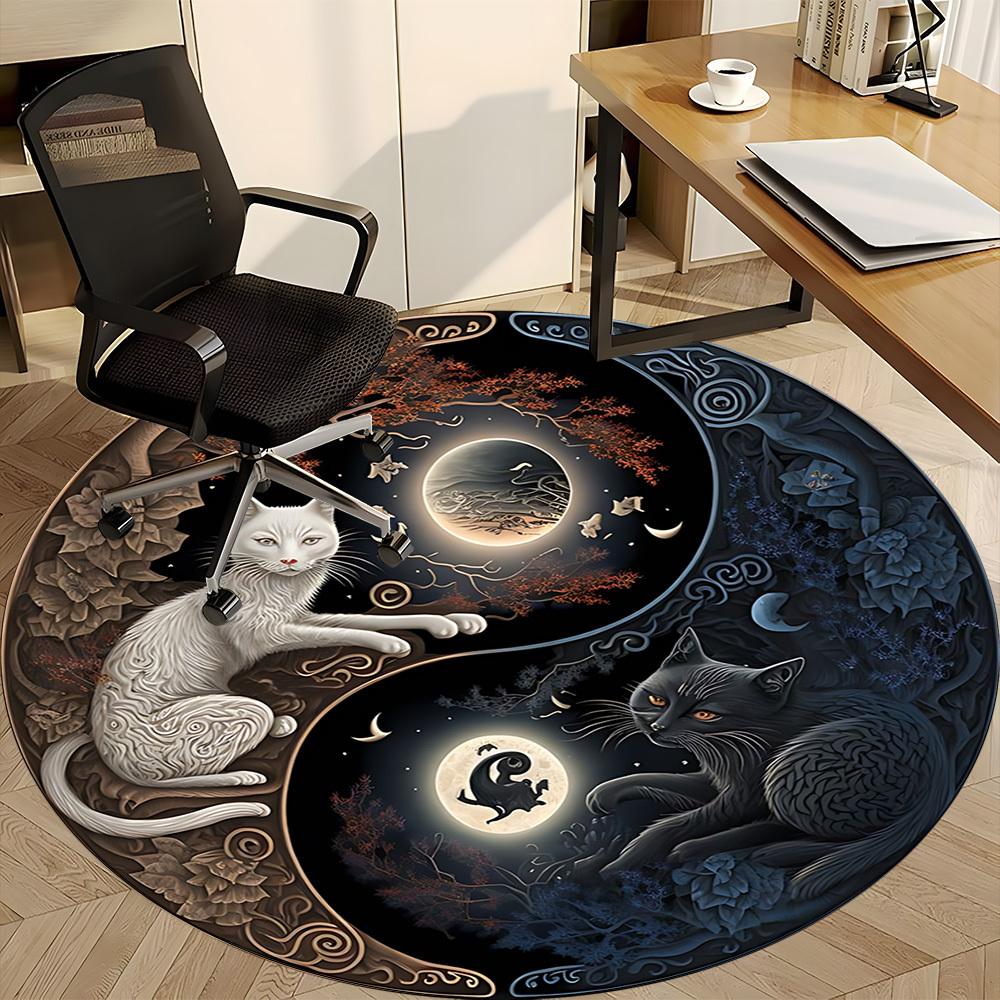 1pc Yin-Yang Cats Chair Carpet for Office Non-Slip, Machine Washable Rug for Office, Room - Holiday Decor, Machine Made Yy251016083