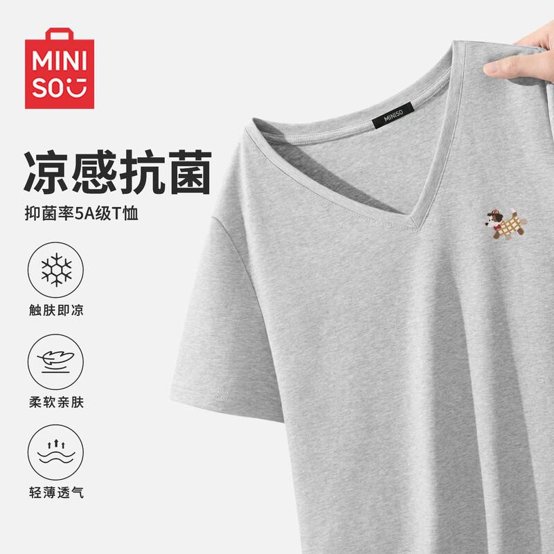 MINISO Women s V-Neck T-Shirt with Gentleman Puppy Emblem S