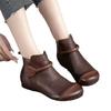 Fashion Retro Women Short Ankle Boots Autumn Winter Faux Cow Leather Slip-on Shoes Handmade Round Toe Light Weight Flat Booties