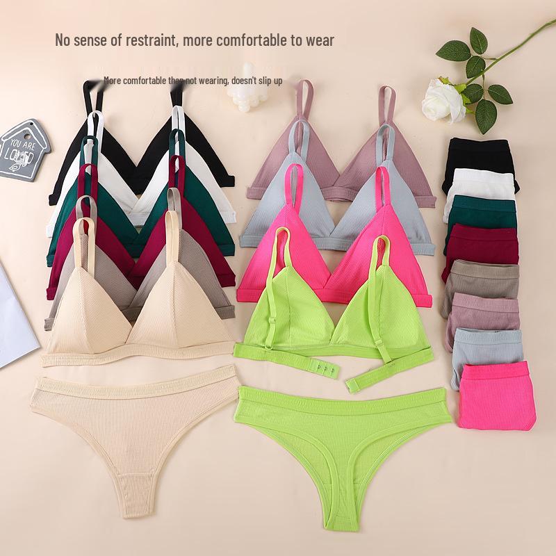 Set Sutien Femei cu Cupă Triunghiulară Franceză Fără Sârmă - Bretele Subțiri, Respirabil și Confortabil