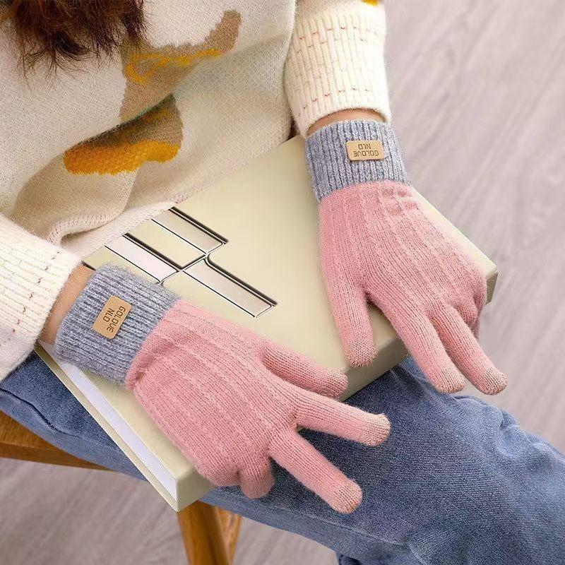 Touch Screen Gloves Autumn and Winter Knitted Gloves Cycling Warm Cold Warm Gloves Piled Thickened Couple Warm Gloves