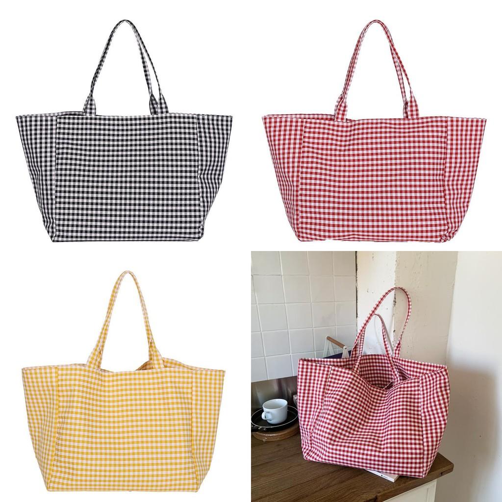 Pattern Checkered Simple Large Capacity Women Casual Canvas Tote Bag Daily For