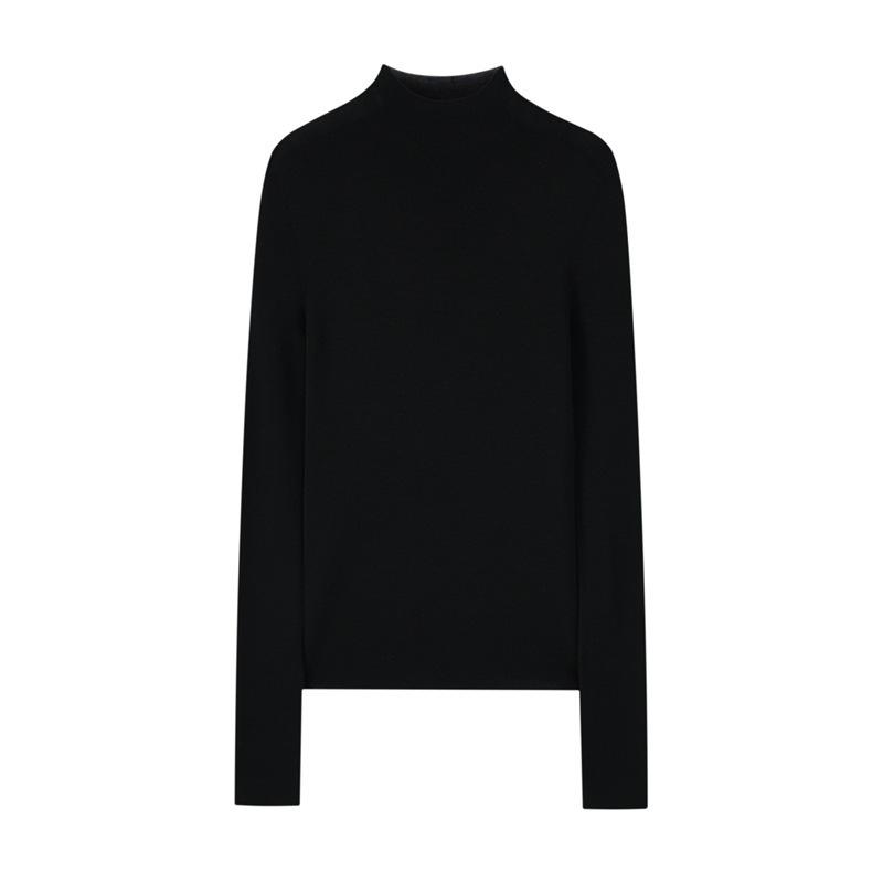 Machine Washable Women's Pure Wool Slim-Fit Half-High Collar Sweater - Autumn/Winter Cashmere Knit Base Layer