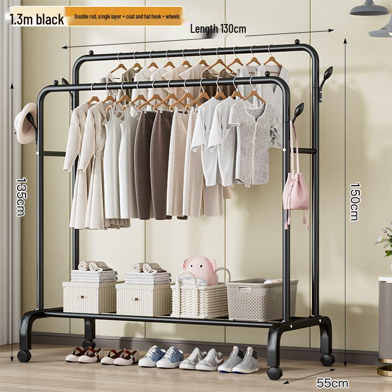 Sturdy Movable Floor-Standing Clothes Rack for Bedroom and Balcony Drying