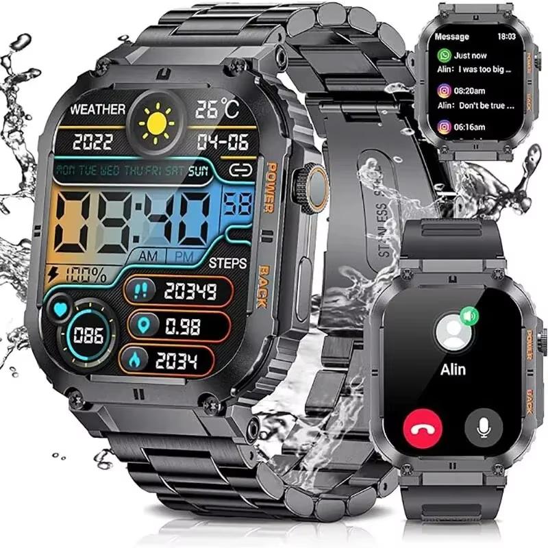 2025 New Outdoor Sports Fitness Smartwatch For Men 1.96 Inch Screen Bluetooth Calling Waterproof Watches Blood Oxygen Reloj Hombre