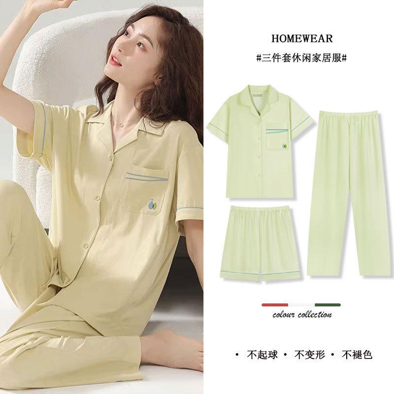 Summer Pajamas Women'S Suit Simple Small Fresh Short Sleeves Shorts Trousers Casual And Comfortable Loungewear Can Be Worn Outside Women