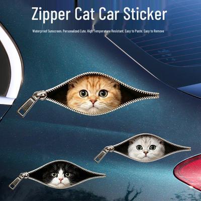 Blue-Eyed Kitten Zipper Sticker for Car/Motorcycle Scratch Cover & Decoration