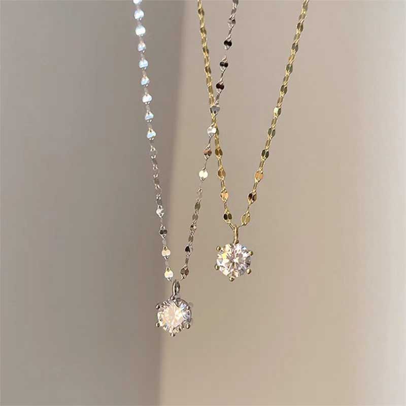 New Fine 925 Sterling Silver Zircon Pendant Necklace Women Shiny Clavicle Chain Jewelery for Women and Girls Party Gifts