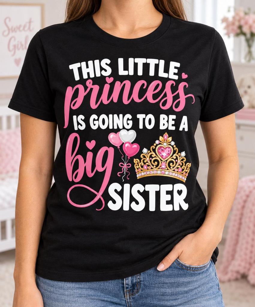 Big Sister Princess Shirt, Pregnancy Announcement Tee, Pink Crown Design, Sibling Reveal Outfit, Promoted Daughter Gifts, Baby Family Photos