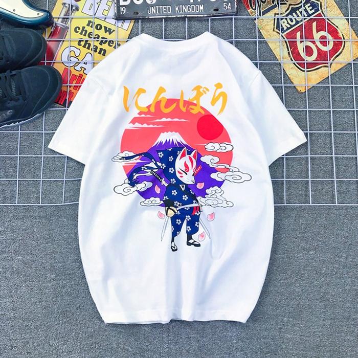Japanese Trendy Brand Ukiyo-e Painted Carp Retro Hip-hop Loose Large Size Cotton Short-sleeved T-shirt for Men and Women