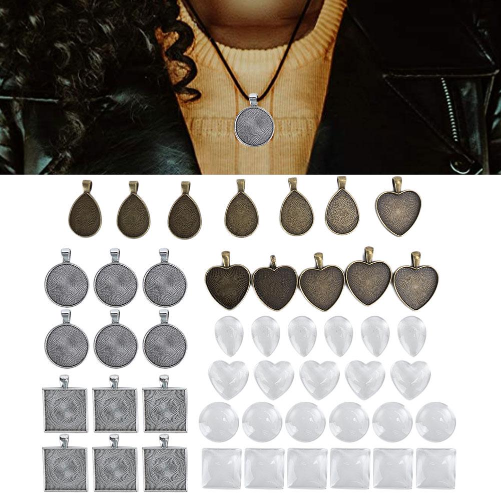 48pcs Metal Round DropShaped Pendant Base Tray Glass Domes Jewelry DIY Tool Accessory