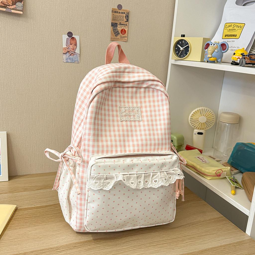 Schoolbag Milk Bag Plaid Polka Dot Lace Girl Heart Travel Small Backpack Japanese Sweet Wind Student Party Backpack