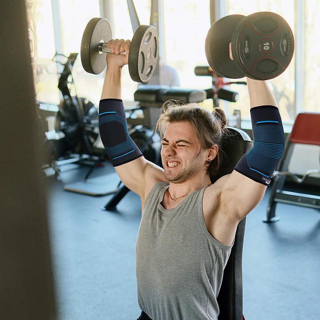 Seitaku Ellenbogenbandage, Sport Ellenbogenstütze, Tennis, Golf, Volleyball, Muskeltraining, elastischer Schutz, dünn, links und rechts, Unisex, 2 Stück (M, Blau)