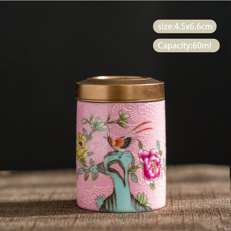 Chinese Enamel Color Flower and Bird Tea Caddy Ceramic Tea Jar Sealed Container Travel Tea Box Coffee Candy Storage Tank Teaware