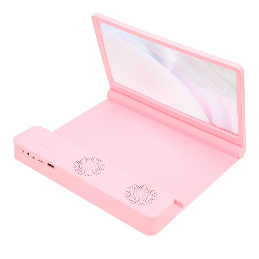 Phone Screen Magnifier 3D HD Magnifying Projector Screen Enlarger with Bluetooth Speaker for Movies Videos Games Pink