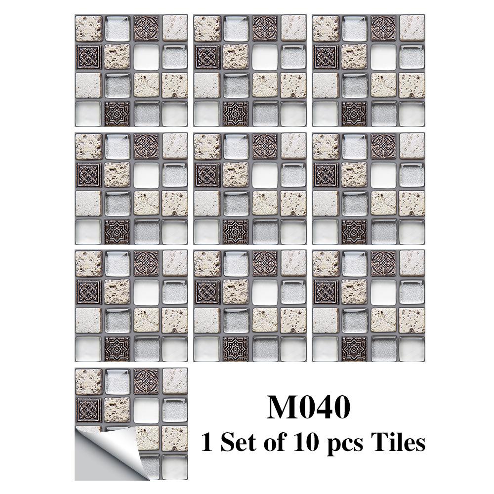 10PCS Mosaic Style Tile Simulation Stickers Self-adhesive Kitchen Waterproof PVC Wall Stickers Living Room Bathroom Decoration