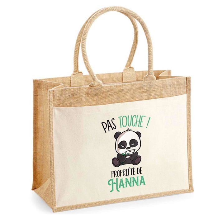 Sac de plage - PLANETEE - jute avec poche Hanna Pas Touche Panda - Coton - 43x33 cm - Imprimé en France