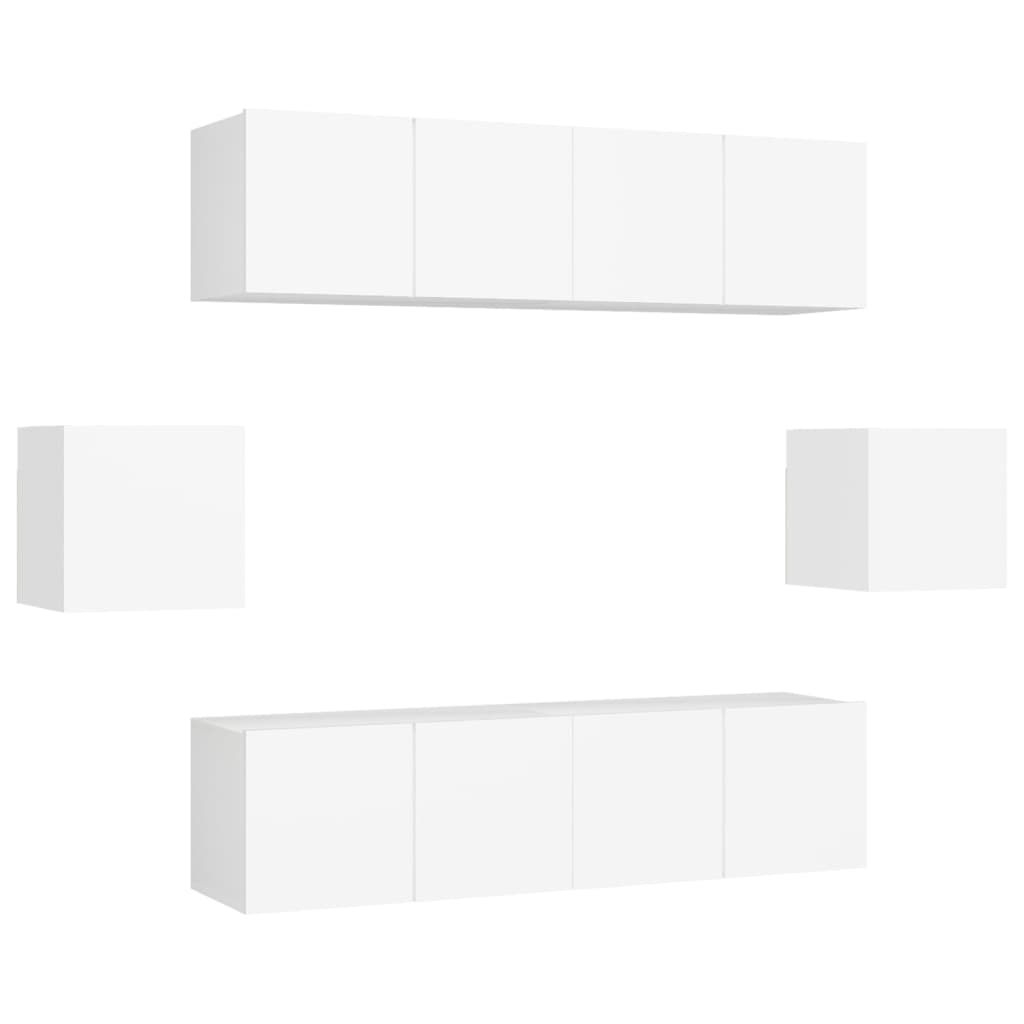 6 Piece Wall Mounted TV Cabinet Set White Particleboard